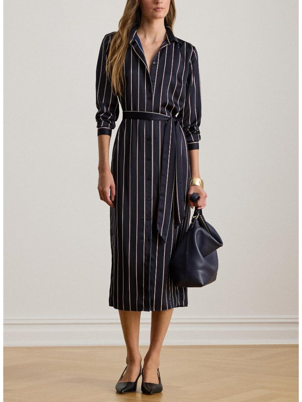 Lauren Ralph Lauren Striped Satin Charmeuse Midi Shirtdress